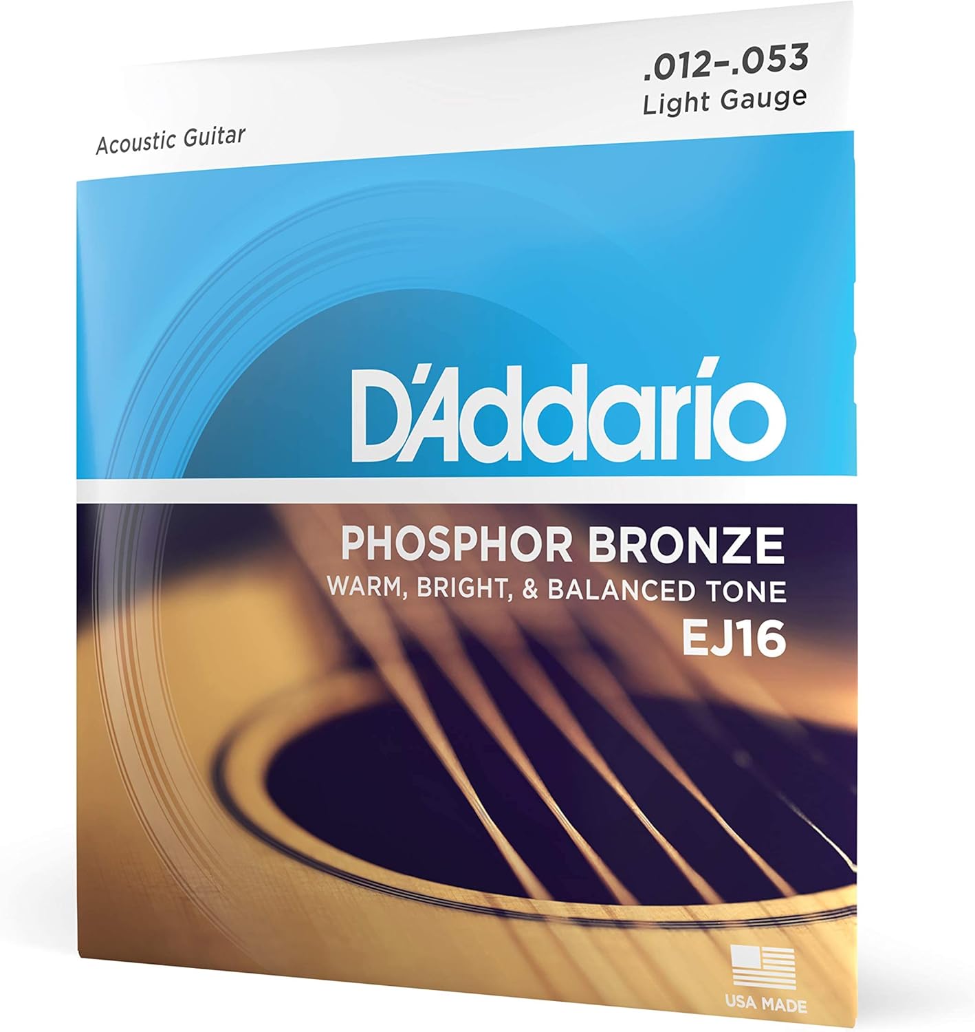 D'Addario Guitar Strings - Phosphor Bronze Acoustic Guitar Strings - EJ16 - Rich, Full Tonal Spectrum - For 6 String Guitars - 12-53 Light