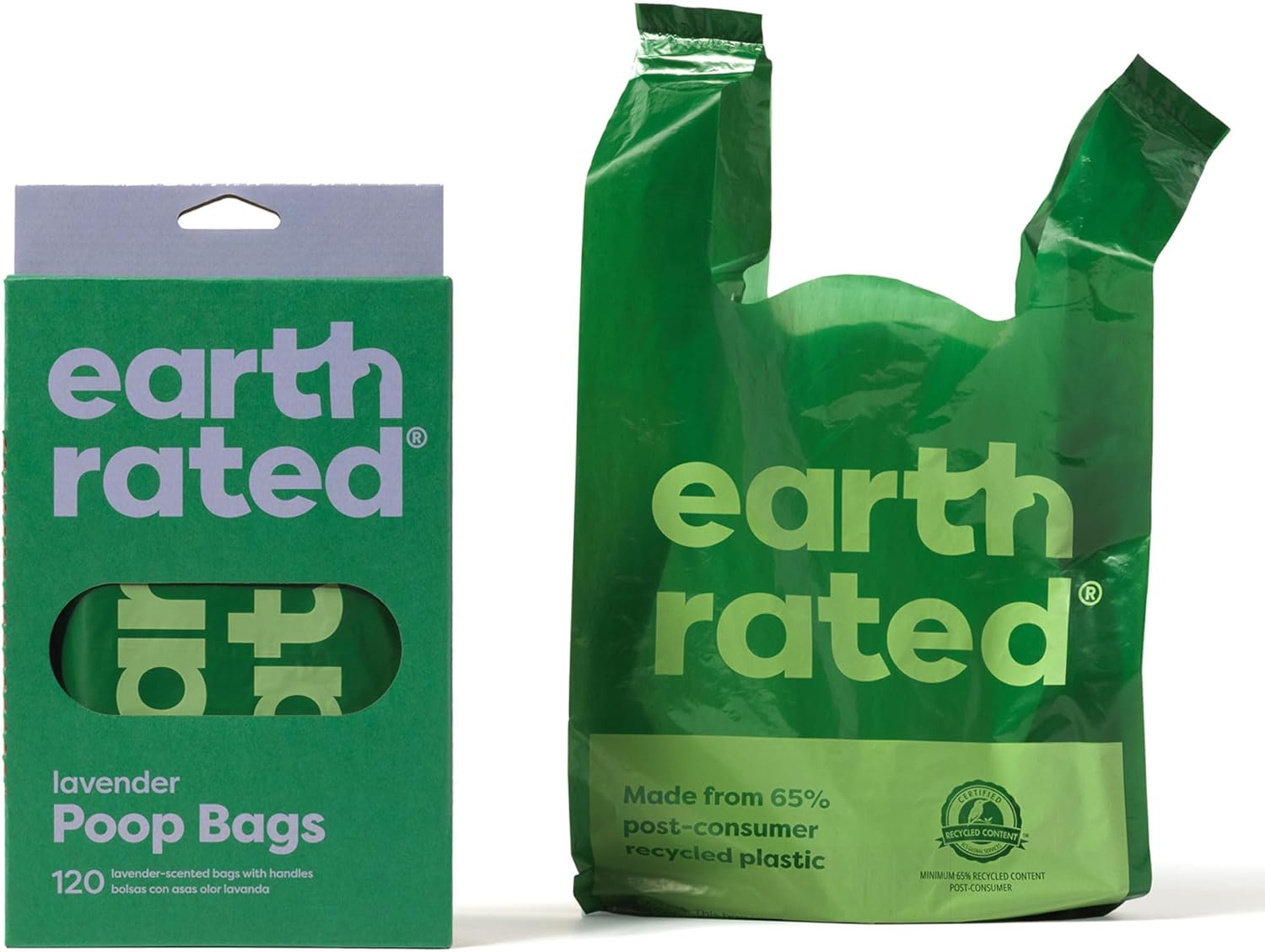 Earth Rated 120-Count Dog Waste Bags, Biodegradable Lavender-Scented Pooh Bags with Easy-tie Handles (not on rolls)
