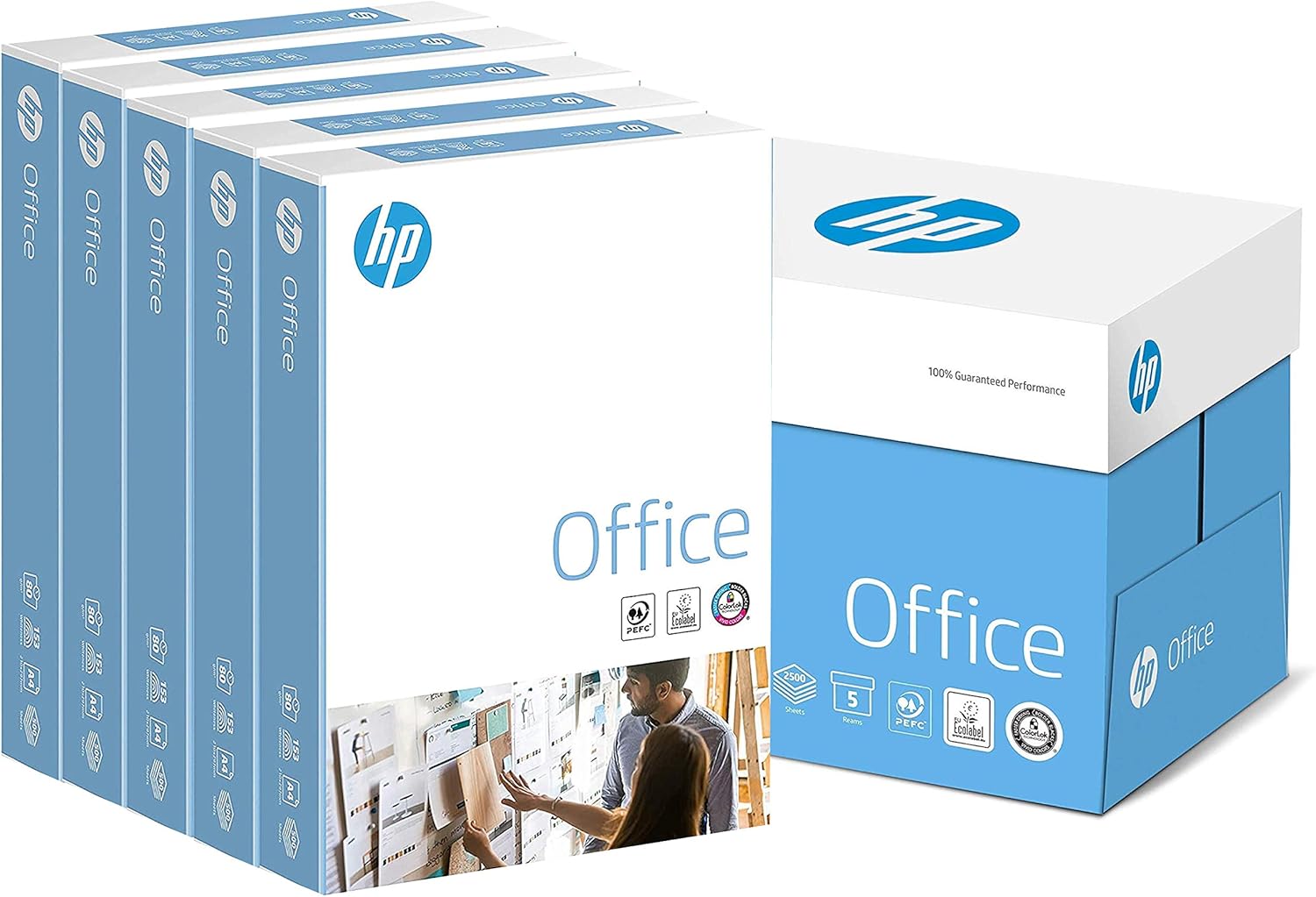 HP Copy Paper Office CHP110: 80 g DIN-A4, 2500 sheets (5 x 500) matt, white. Allround copying paper for the office.