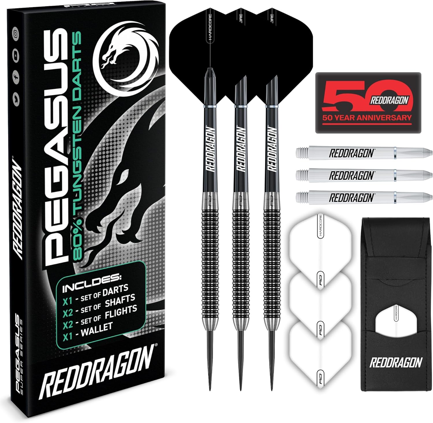 RED DRAGON Darts - Pegasus Profi 80% Tungsten Darts Set | Erhältlich mit Dartpfeile Metallspitze 21g, 23g, 24g, 25g, 26g, 28g, 30g Steeldarts | Dart Pfeile mit Flights, Schäften & Etui