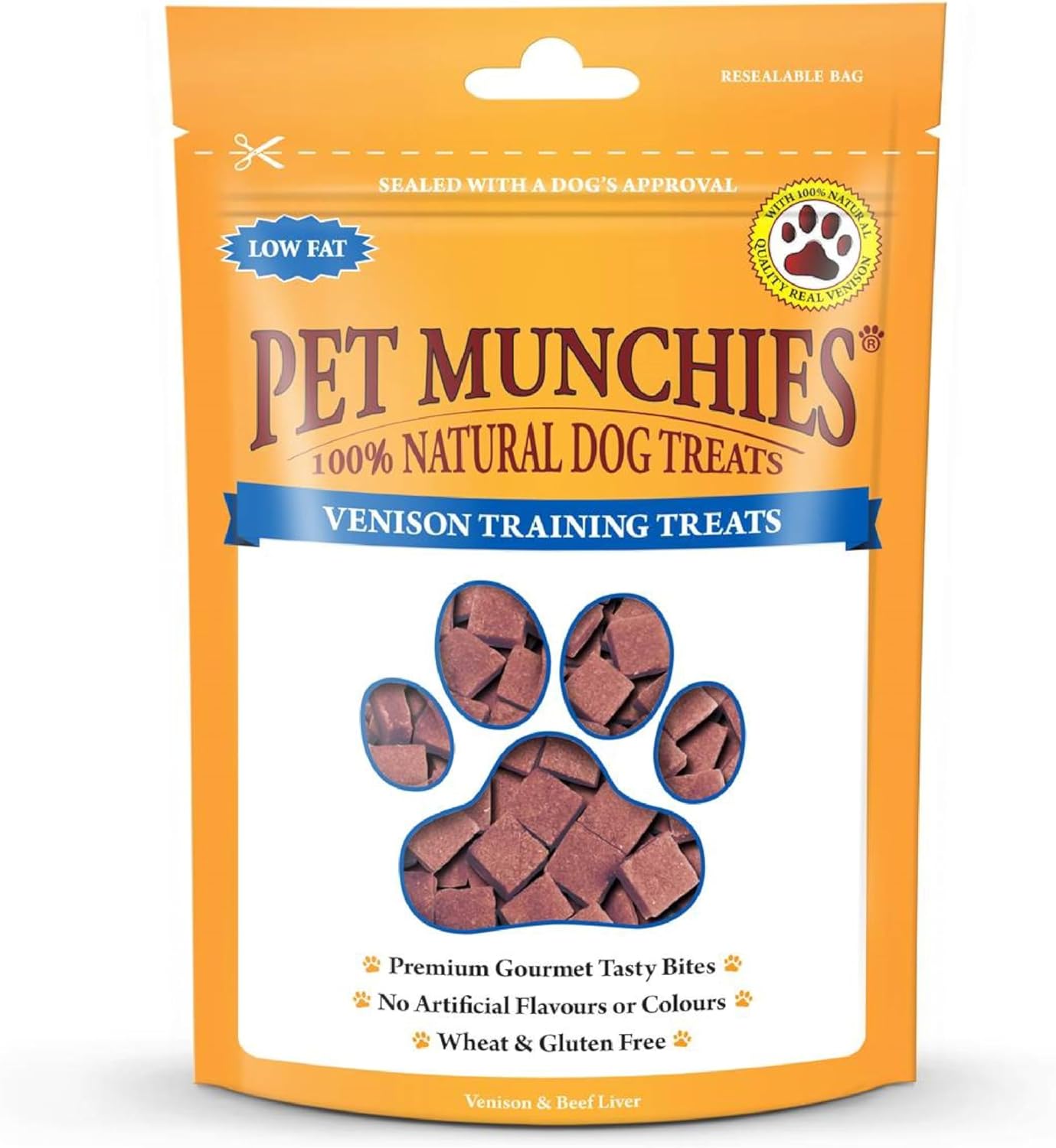 Pet Munchies Venison & Beef Liver Dog Training Treats, Grain Free Tasty Bites with Natural Real Meat, Low in Fat 50g