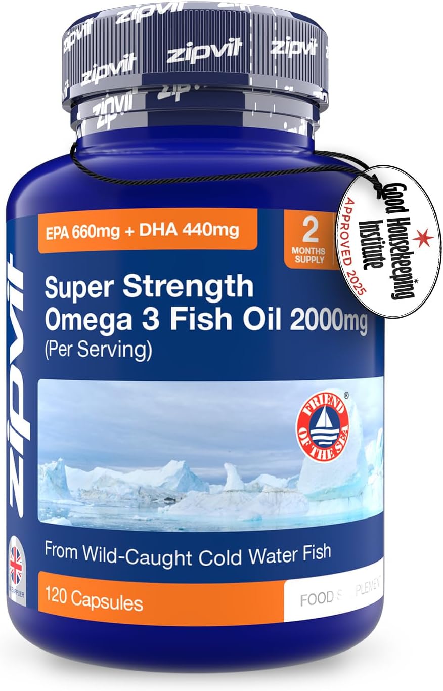 Omega 3 Fish Oil 2000 mg 120 Omega 3 Capsules High Dose with Essential Fatty Acids EPA (660 mg) and DHA (440 mg) Supports Heart, Brain Function and Eye Health