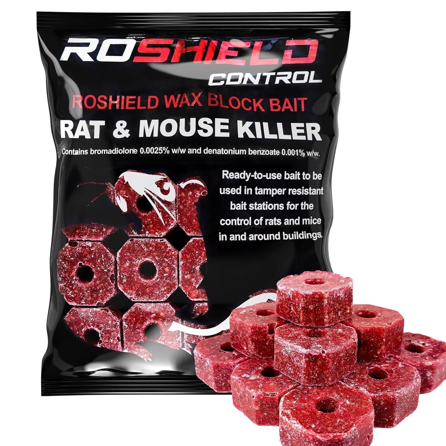 ROSHIELD- Rat/Mouse Poisoning,Poison Blocks 300g, Super Strength, Single-Feed Fast Acting Rat & Mouse Killer, Rat Poison Block Bait - Indoor,Outdoor For Rodent Bait Station Refill Packs…