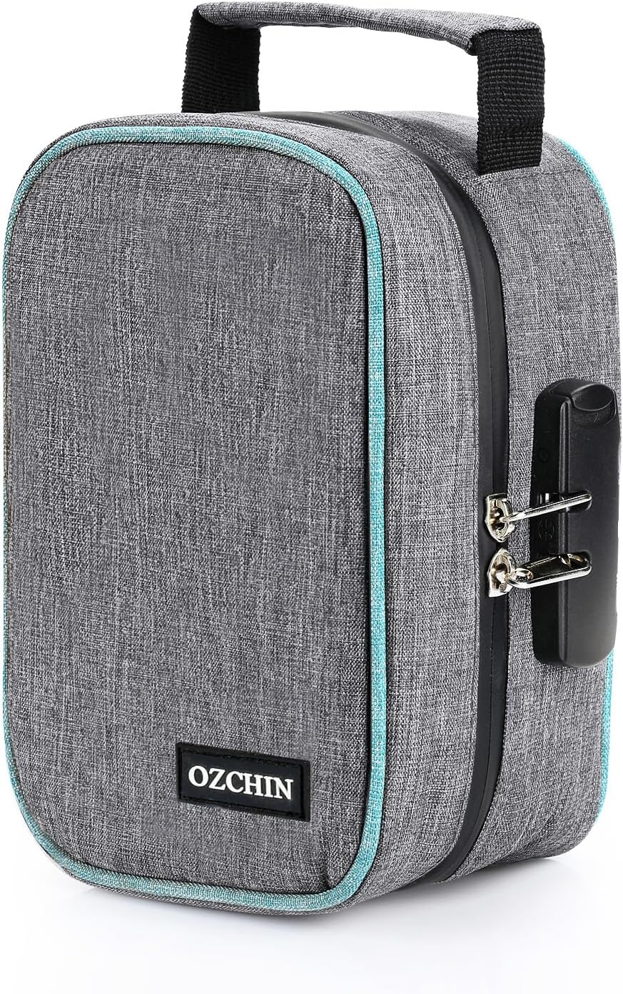 OZCHIN Smell Proof Storage Bag with Combination Lock Lunch Bag File Organizer Case Container; Medicine Lock Bag Travel Storage Case (21 x 13 x 10 cm)