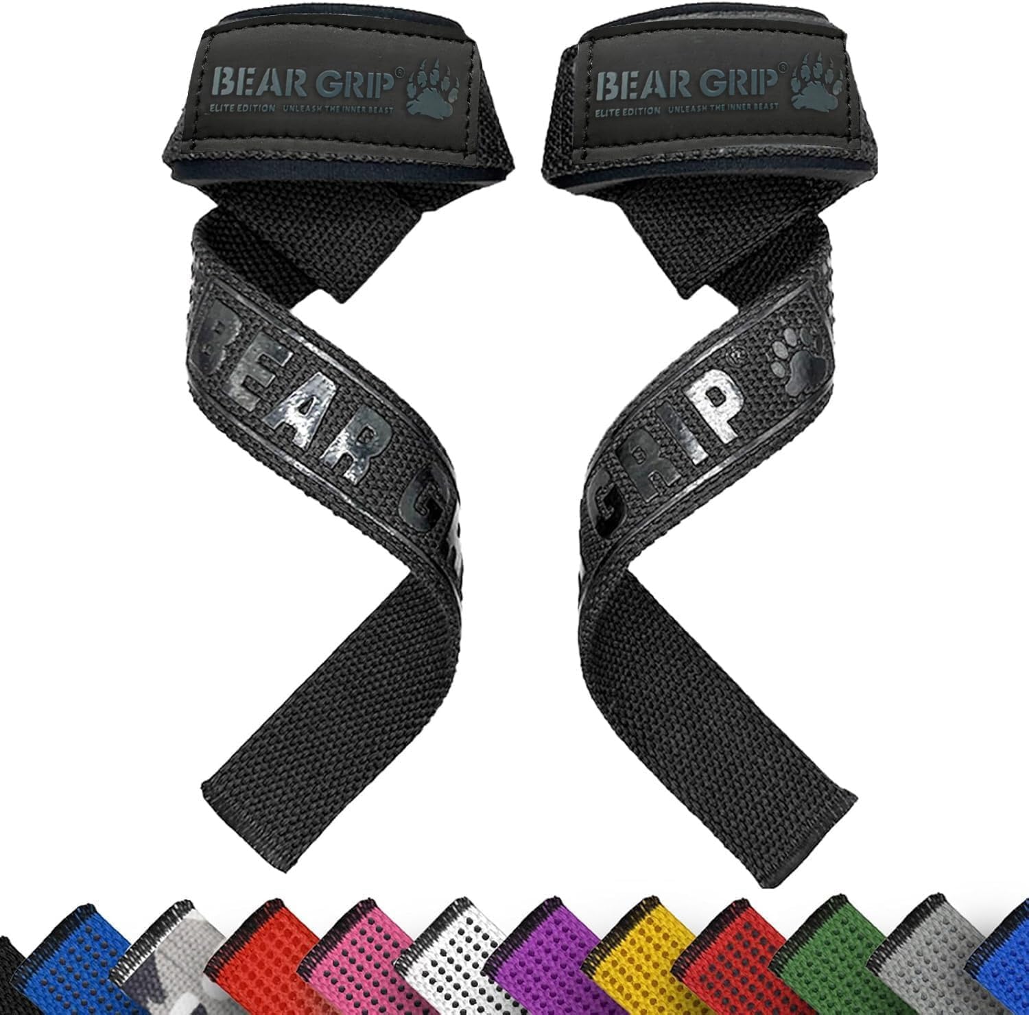 BEAR GRIP Straps - Premium Neoprene Padded, Double Stitched Heavy Duty Weight Lifting Straps with Gel Grip, 100% Cotton, Extra Long Length