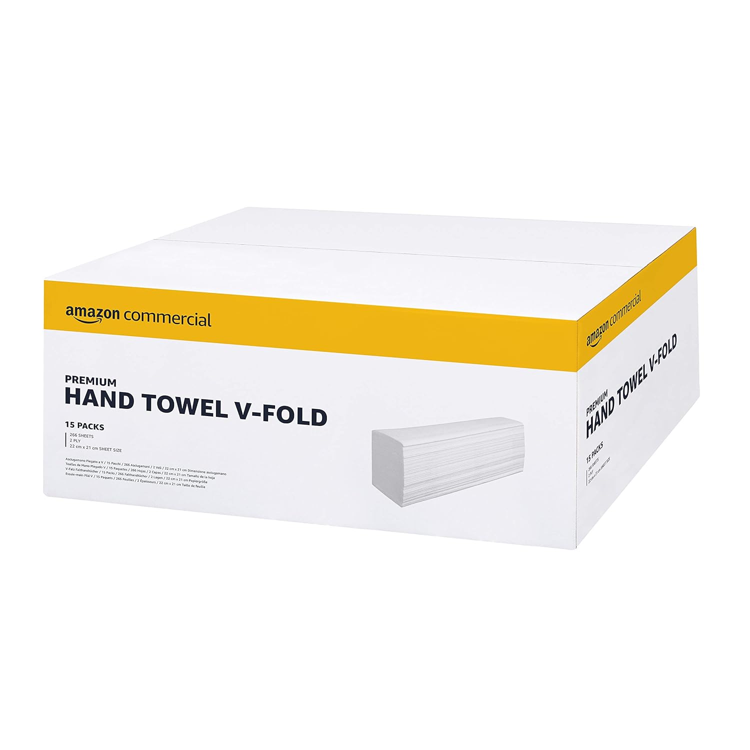 AmazonCommercial Singlefold (V-Fold / ZZ-Fold) Paper Hand Towels, 2-ply Pure Cellulose, 3990 Sheets (15 Packs of 266), Sheet Size: 22 x 21 cm