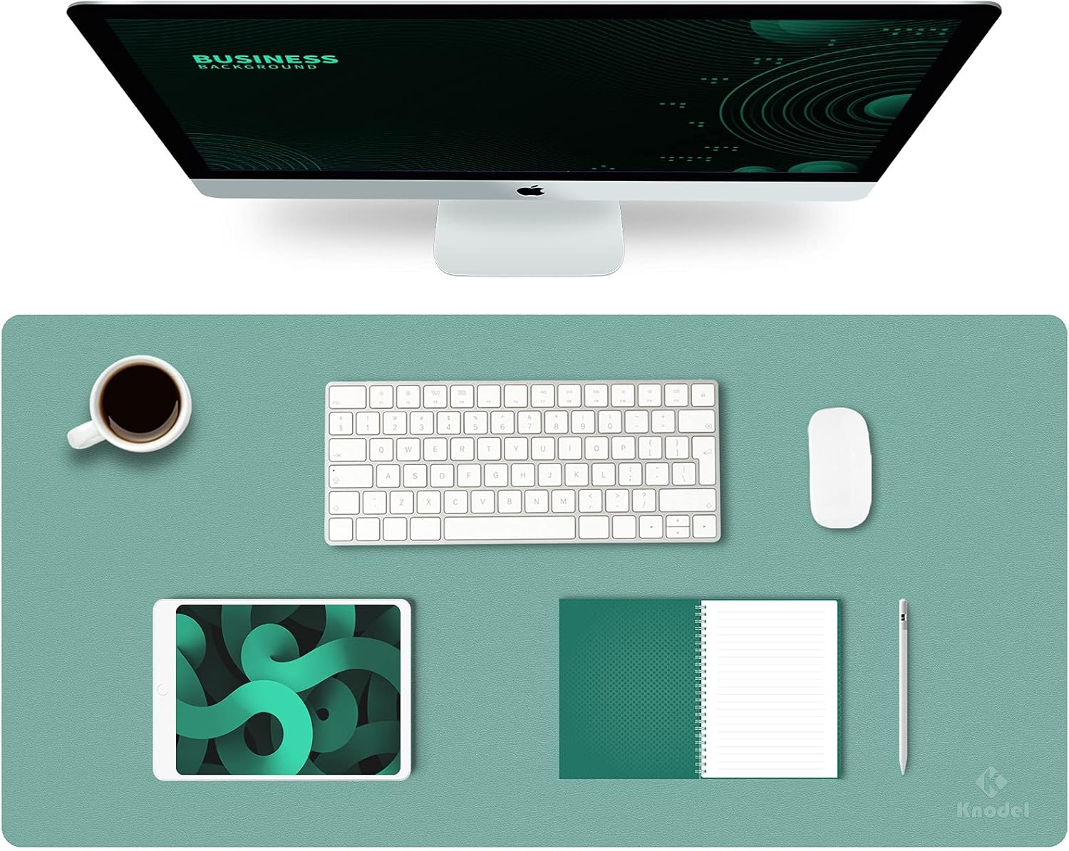 K KNODEL Large Office Leather Desk Mat, Mouse and Keyboard Pad, Computer and Laptop Mat, Desktop Protector and Cover, Writing Pad and Blotter (80x40cm, Green)
