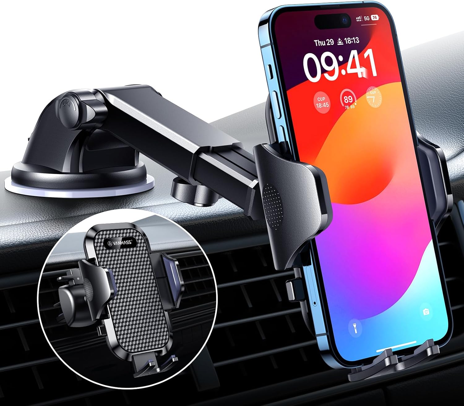 VANMASS 2026 No.1 BEST Car Phone Holder [Upgraded Suction & Clip] Ultimate Military-grade Mobile Cell GPS Vehicle Mount Vent Windscreen Dashboard Van Cradle for iPhone 17 Pro Max 16 15 14 13 Samsung