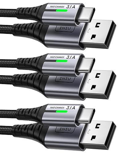 INIU USB C Charger Cable, [3 Pack 0.5+2+2m] USB A to USB C 3.1A Fast Charging, Braided Phone Charger Type C Cable for iPhone 17 16 15 Pro Max Samsung Galaxy S25 S24 S23 Switch PS5 Huawei Pixel 9a etc