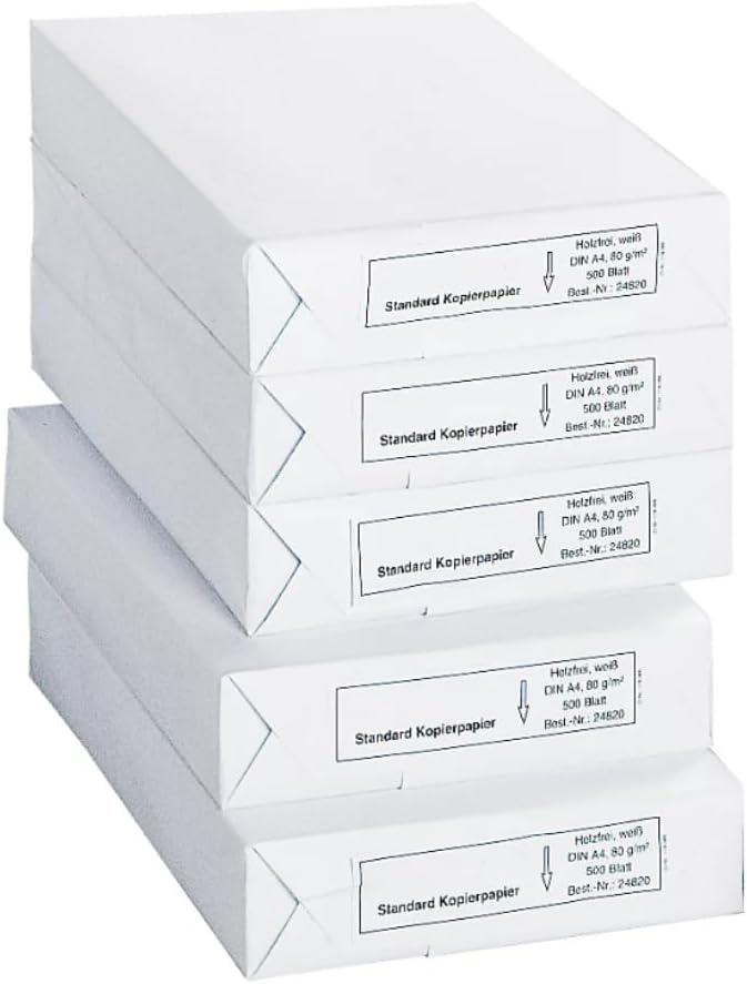 Schäfer Shop Copy Paper A4, 80 g/m² Paper, Printer Paper, Laser Paper, Inkjet Paper, Fax Paper, 2500 Sheets, White