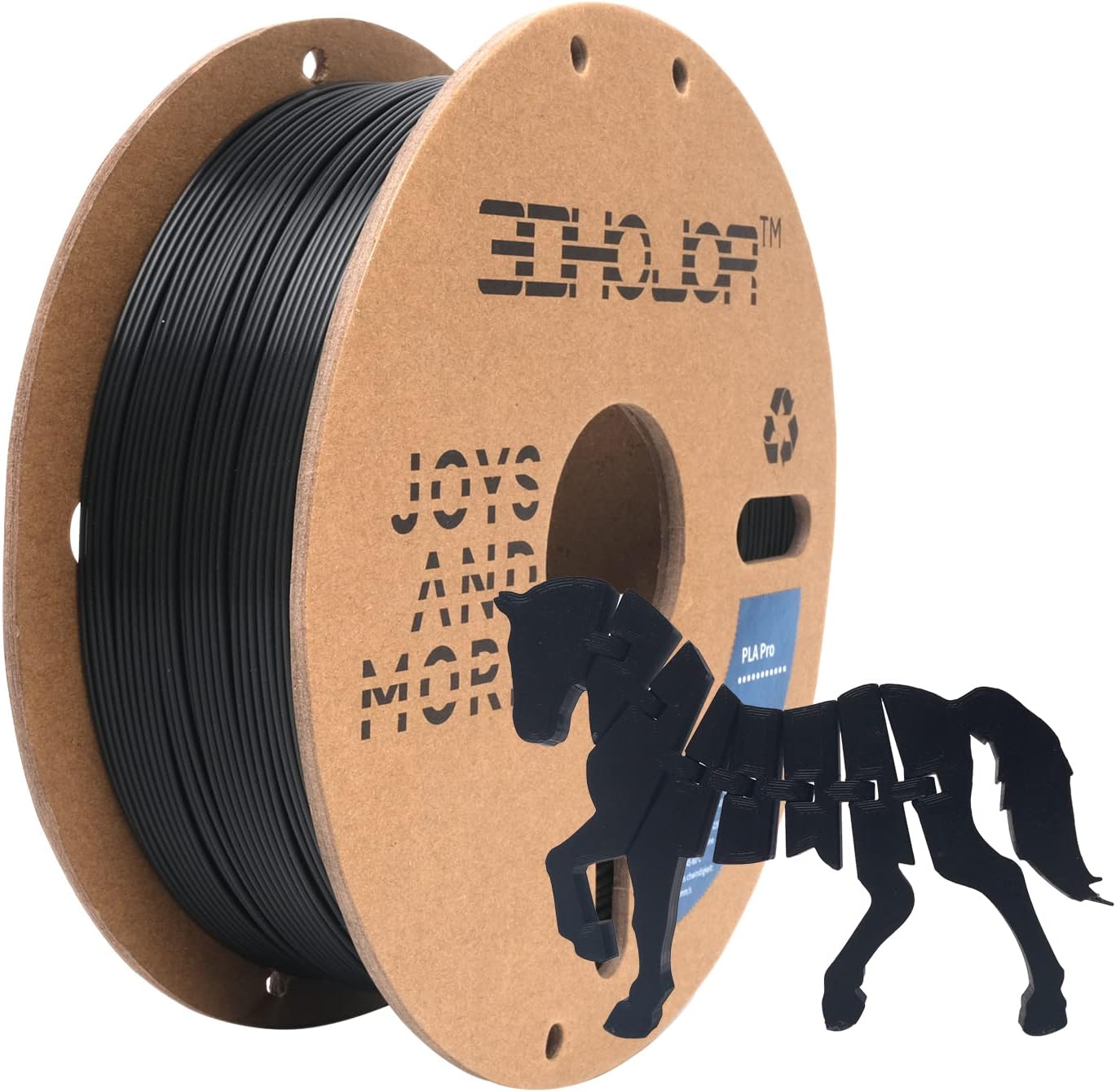 PLA Pro Filament 1.75mm Black,3D Printer Filament,1kg Cardboard Spool (2.2lbs), Fit Most FDM 3D Printer