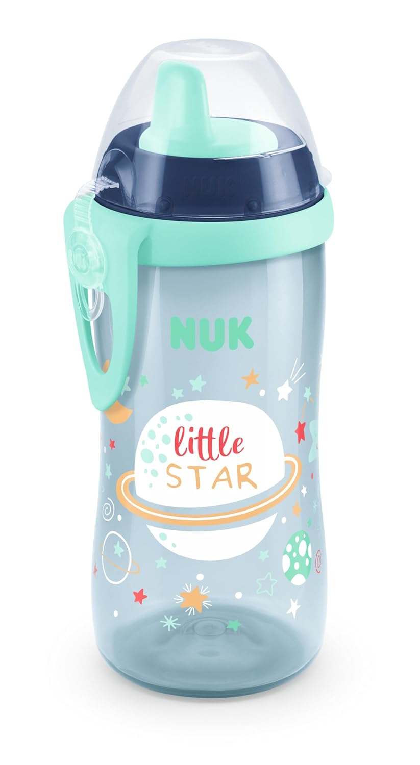 NUK Mini-Me Flip with Straw for Toddlers | Ages 12 Months + | 500ml | Stainless Steel Water Bottle for Kids | Leak-Proof Sturdy Drinking Opening | Shatterproof | Purple Flower