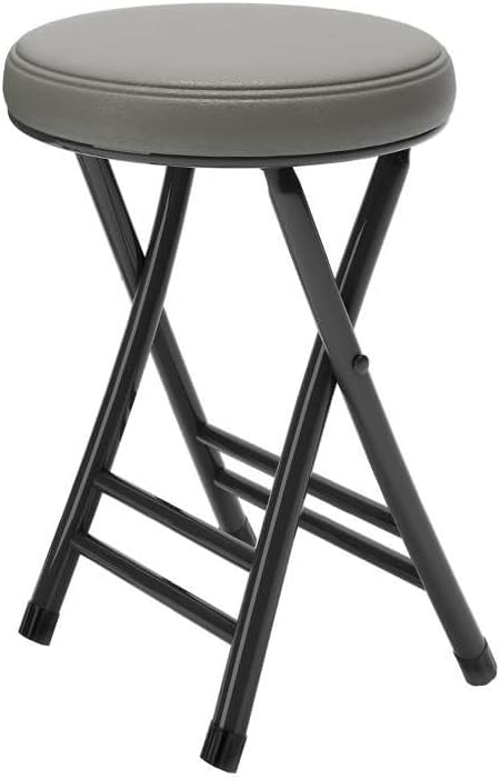 Balama Stool Metal Black & Grey Foldable Padded 50 x 30 x 30 cm with Safety Lock More Stable with 2 Cross Bars with Floor Glider and Robust Faux Leather (Grey)
