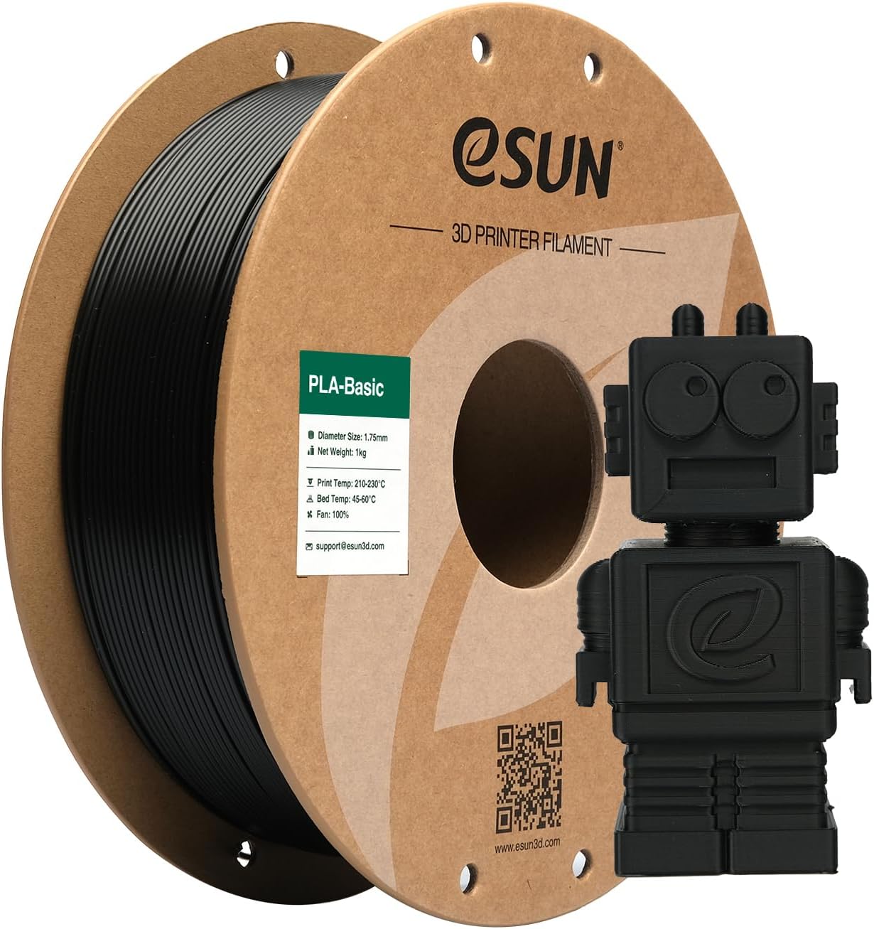 eSUN PLA Filament 1.75 mm, PLA Basic 3D Printer Filament Dimensional Accuracy +/- 0.03 mm, 1 kg Spool (2.2 LBS) Super Speedy PLA Filament for 3D Printers, Black