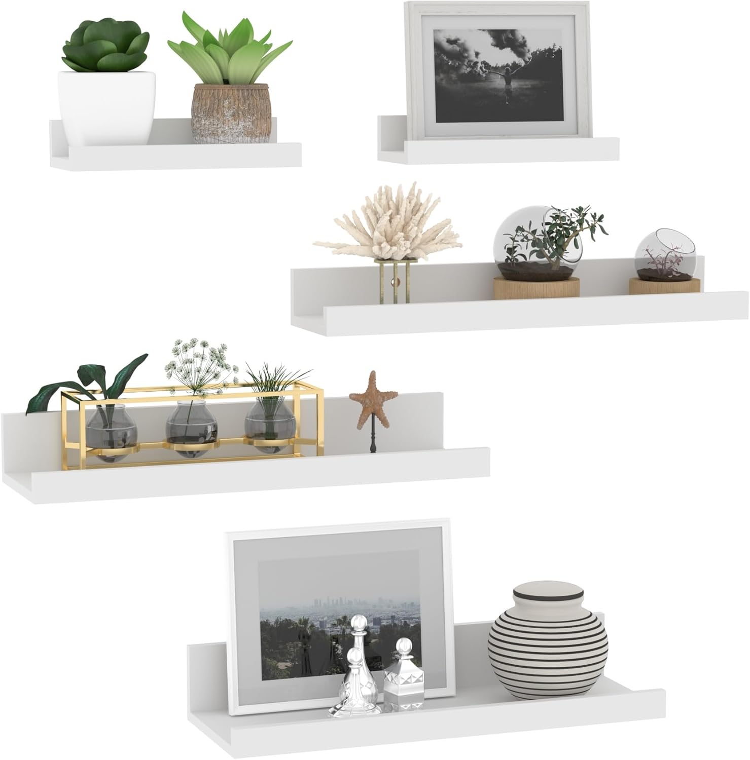 Giftgarden Set of 5 Floating Shelves in Different Sizes, white Wall Mounted Picture Ledge for Kitchen, Bedroom, Living Room, and Office Storage - 40cm