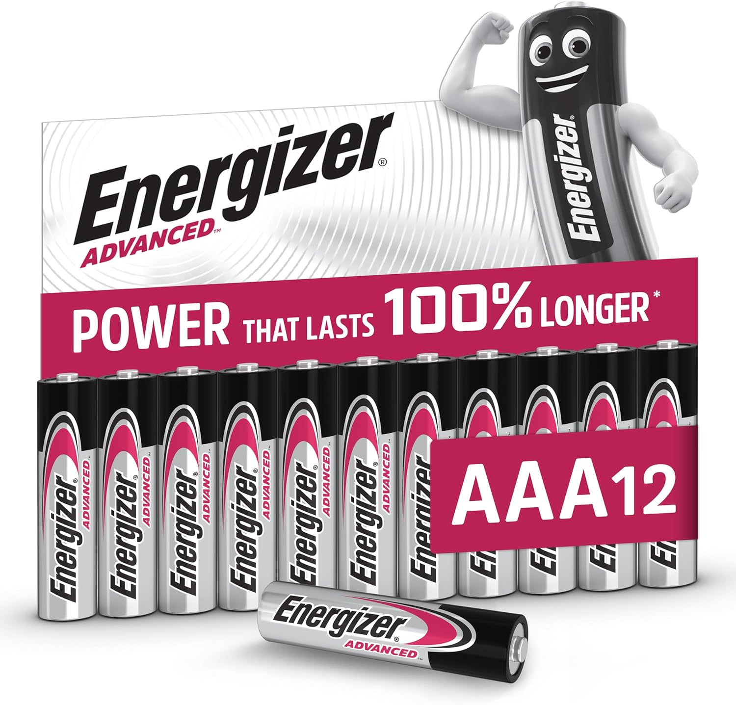 Energizer Advanced - AAA Batteries (12 Pack) - Triple A Battery 1.5V - Up To 100% Longer Lasting - Ideal for High-Drain Devices - 0% Plastic Packaging - 10 Year Shelf Life [Amazon Exclusive]