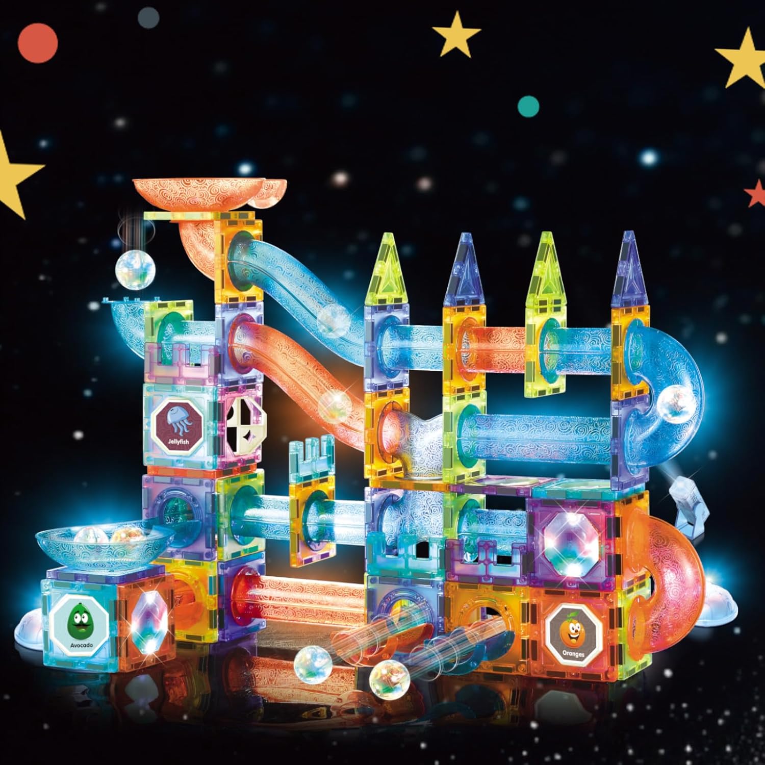 BINZKBB 144-Piece Magnetic Building Blocks with LED Lighting