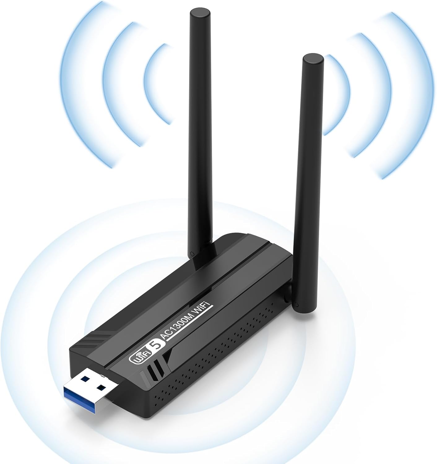 USB WLAN Stick Adapter for PC - Internet Stick 1300 Mbps USB 3.0 Dual Band 2.4GHz/5.8GHz WLAN Adapter PC with 2 x 5dBi Antenna PC/Laptop, Compatible with Windows 11/10/8/7/Vista/XP, Mac OS 10.9-10.15