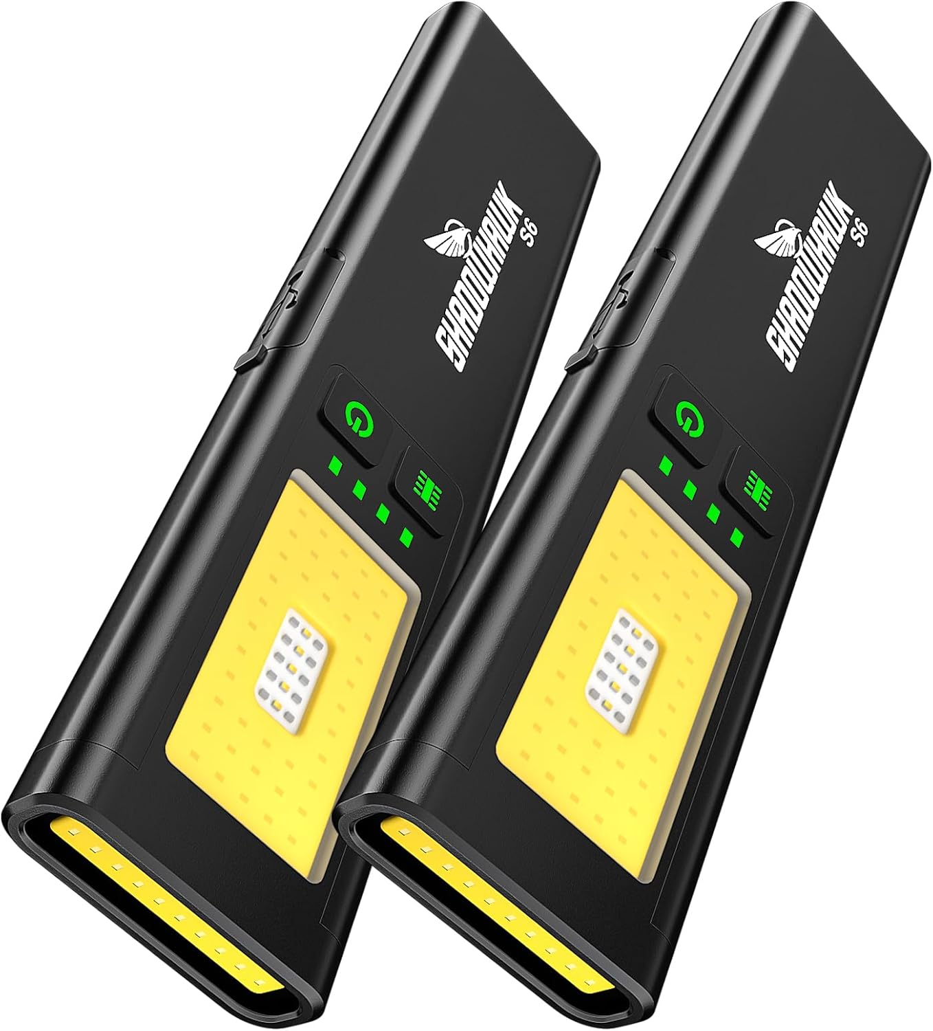 Shadowhawk Pack of 2 Small Torch LED Rechargeable with Two Light Sources Waterproof Mini COB Work Light with Magnet & Clip, USB Torches, Very Bright for Camping/Workshop/Emergency, 7 Modes