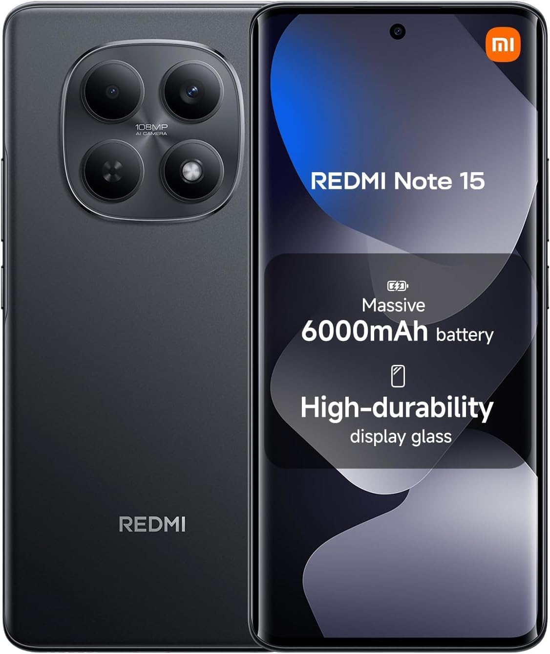XIAOMI Redmi Note 15 Smartphone (6+128GB) - 6000mAh Battery, Waterproof, 108MP Camera, 6.77 Inch FHD+ Display, Black